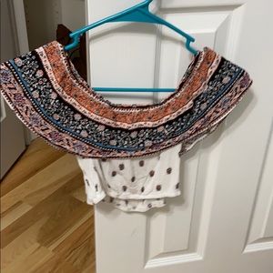 colored cropped over the shoulder top